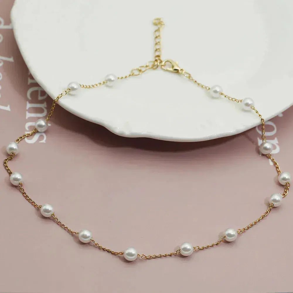 Layered Pearl Chain Necklace
