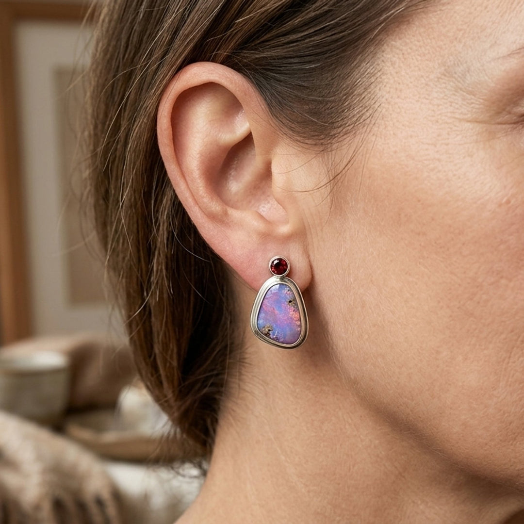 Boulder Opal Sterling Silver Stud Earrings