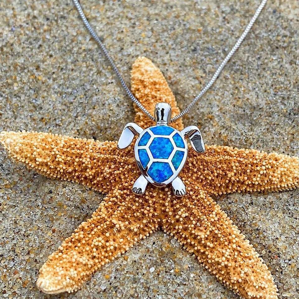 Opal Inlay Sterling Silver Sea Turtle Jewelry Set