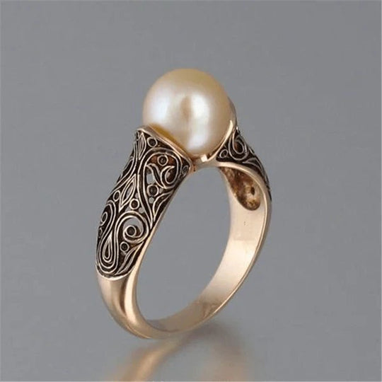 Gold Pearl Spiral Drop Earring Ring Set