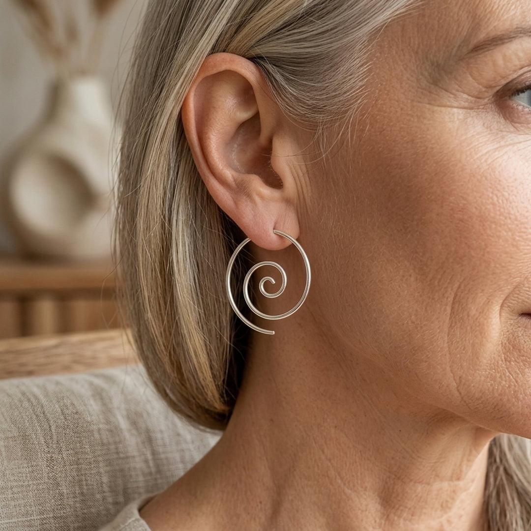 Silver-Plated Spiral Hoop Earrings