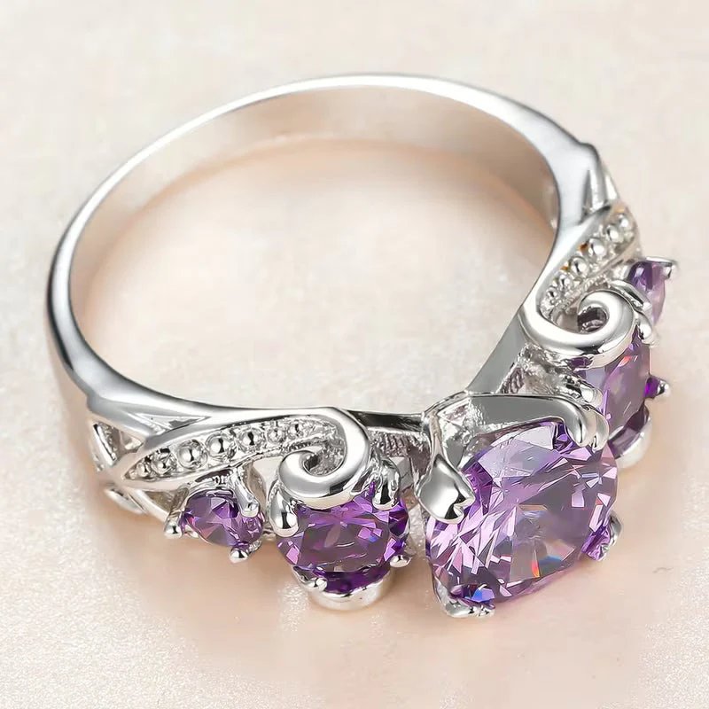 Prong-Set Amethyst Sterling Silver Ring