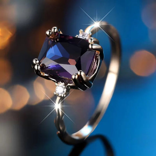 Sterling Silver Emerald-Cut Amethyst Ring