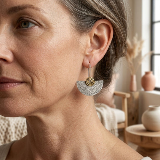 Spiral Design Fan-Shaped Silver Earrings