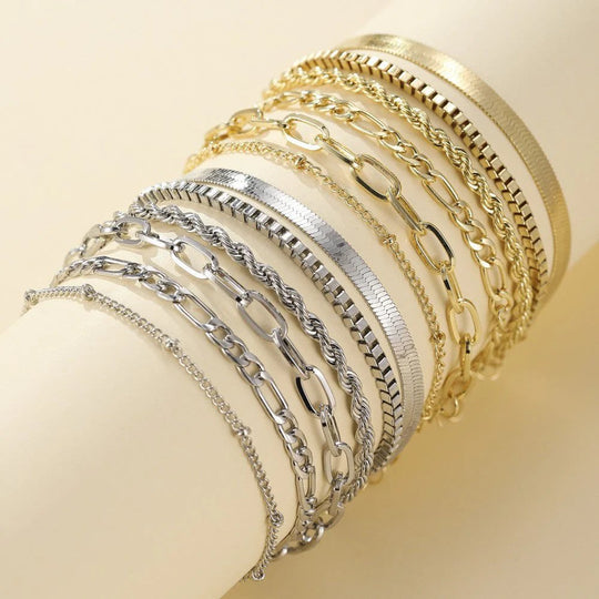 Mixed Chain Link Gold Bracelet Set