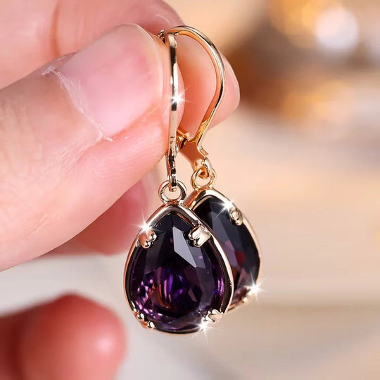Gold Teardrop Amethyst Drop Earrings