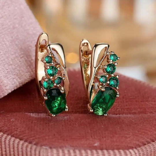 Gold-Plated Emerald Cluster Hoop Earrings