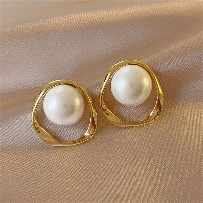 Pearl-Centered Gold-Plated Stud Earrings