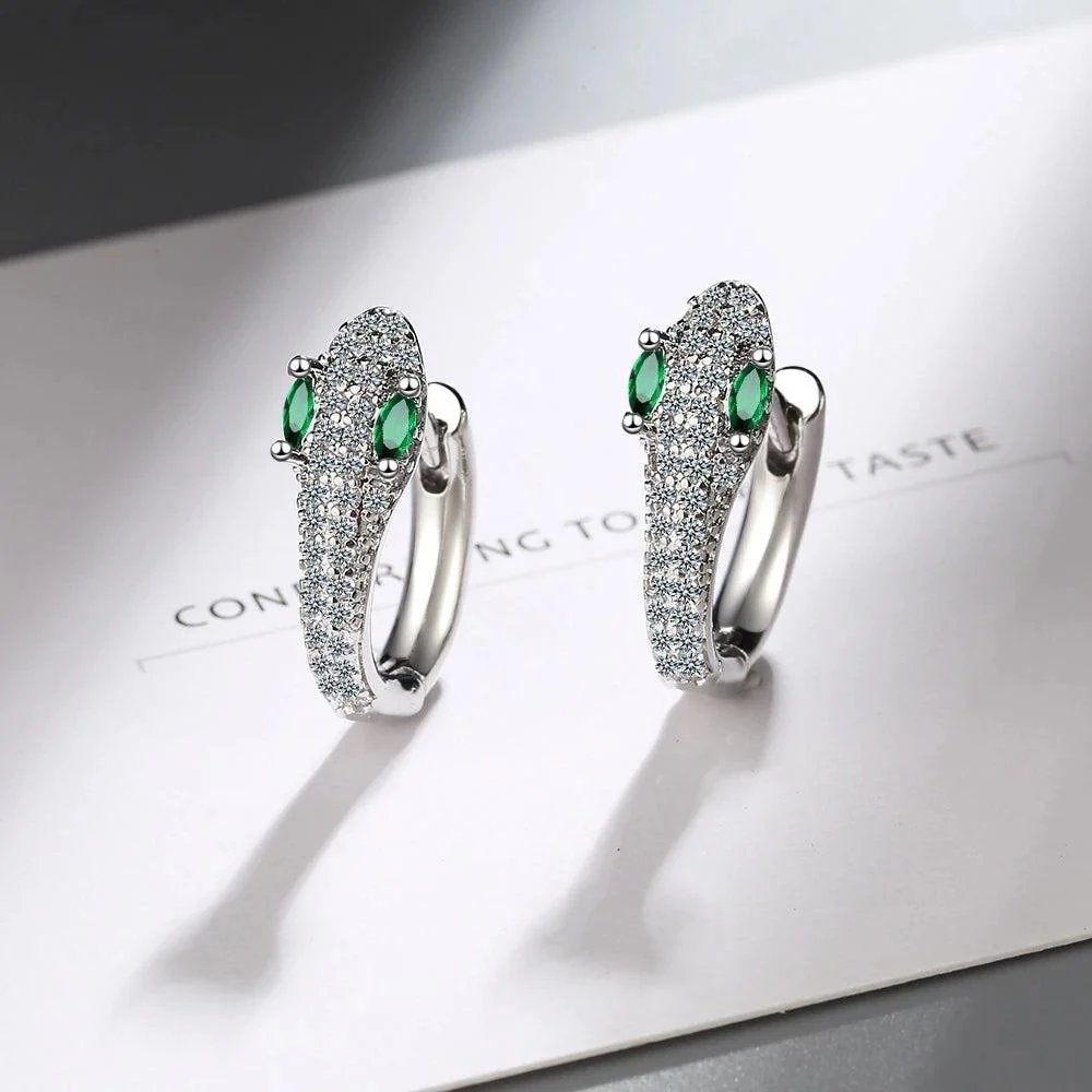 Sterling Silver Pavé Snake Hoop Earrings