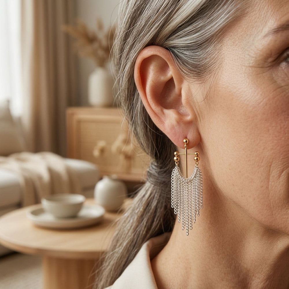 Gold-Toned Chain Fringe Drop Earrings