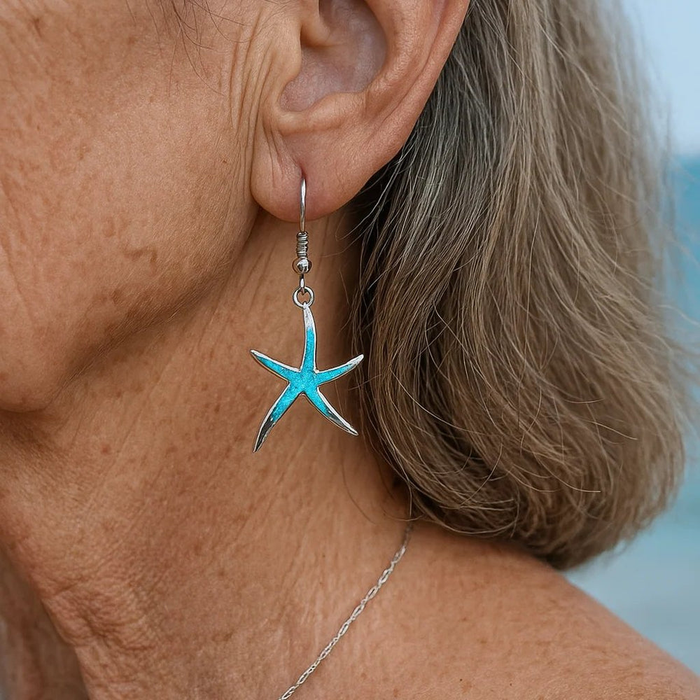 Opal Inlay Sterling Silver Starfish Earrings