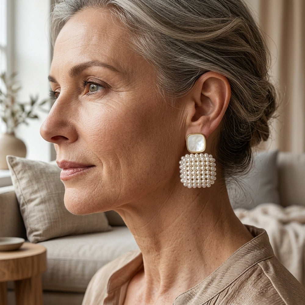 Pearl Cluster Drop Earrings