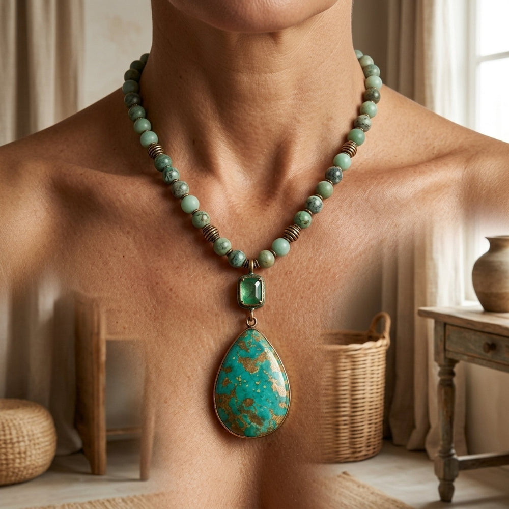 Beaded Teardrop Pendant Statement Necklace
