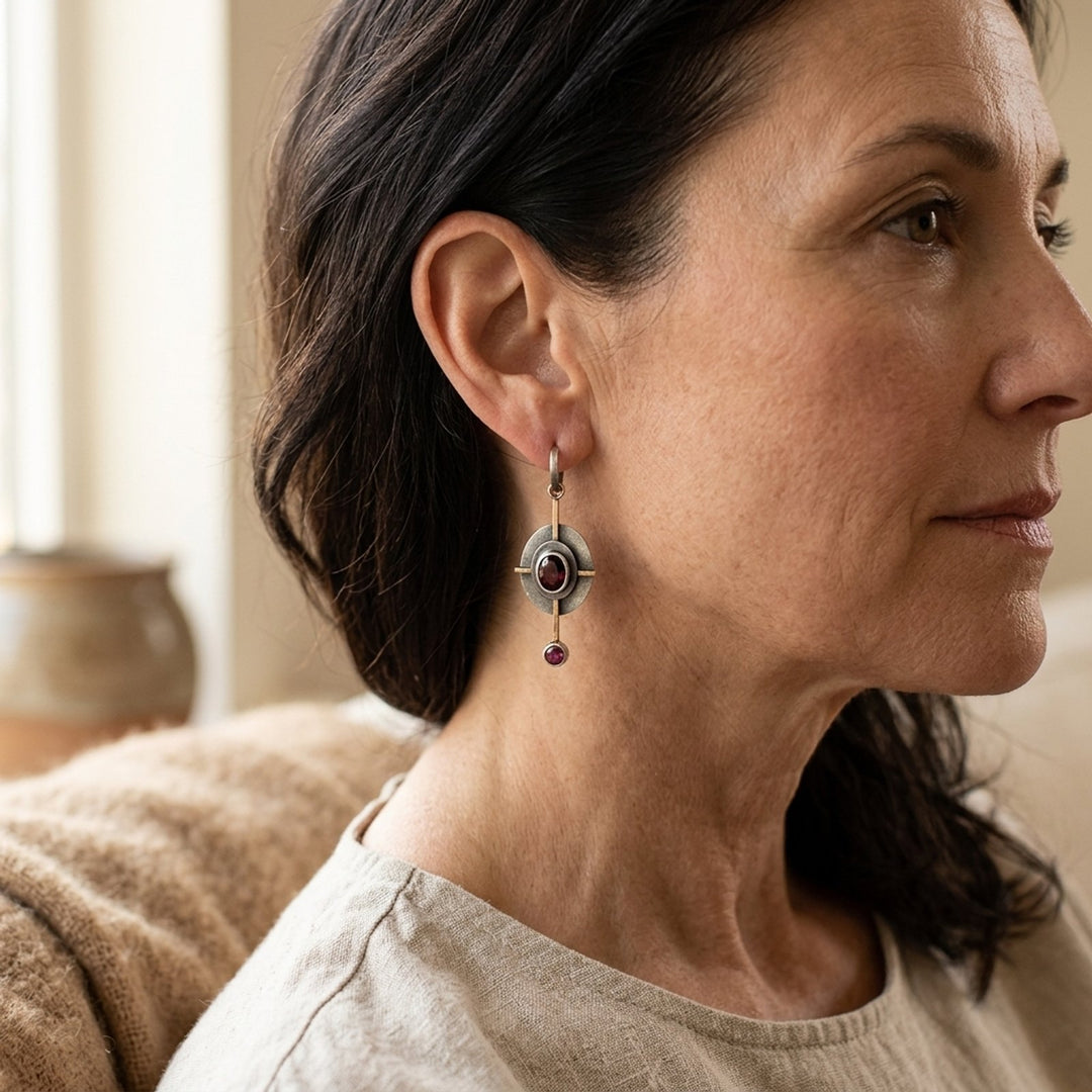 Sterling Silver Garnet Drop Earrings