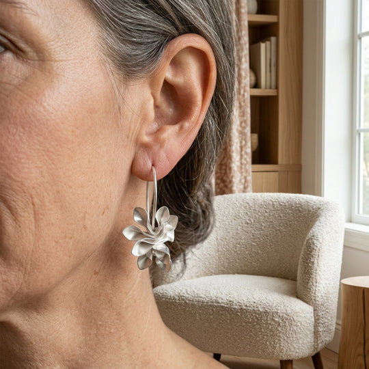 Handcrafted Sterling Silver Flower Drop Earrings