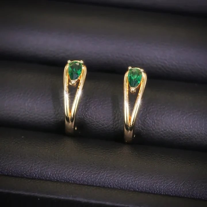 18K Gold Emerald Hoop Earrings