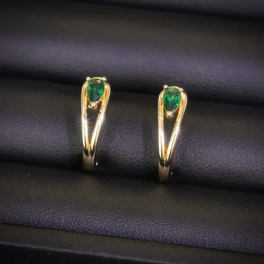 18K Gold Emerald Hoop Earrings