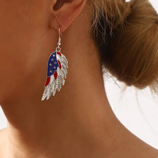 Silver-Tone Patriotic Wing Drop Earrings