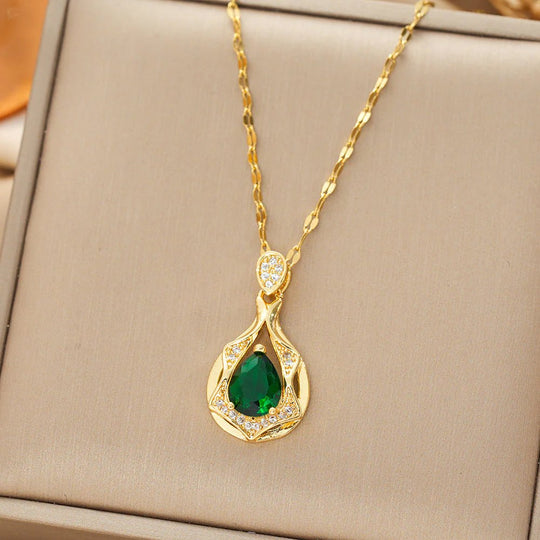 18K Gold Plated Emerald Teardrop Pendant