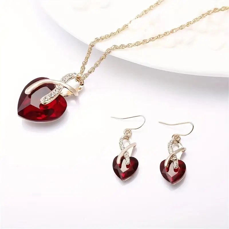 Gold-Plated Heart Necklace Earring Set