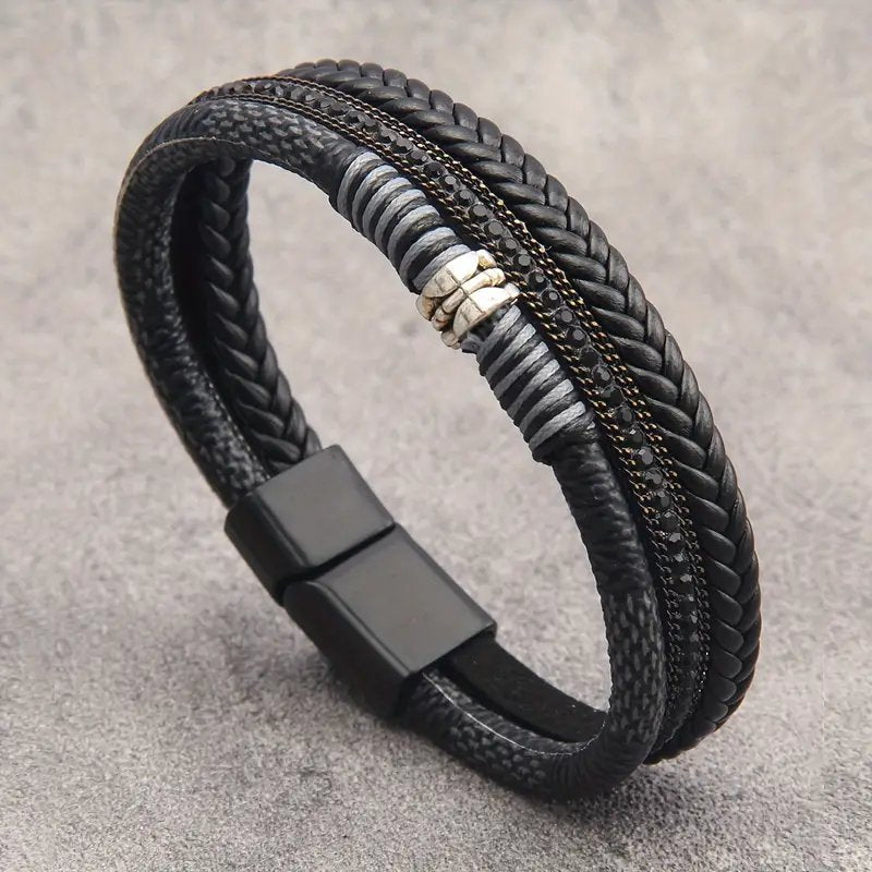 Multi-Layer Braided Leather Magnetic Bracelet