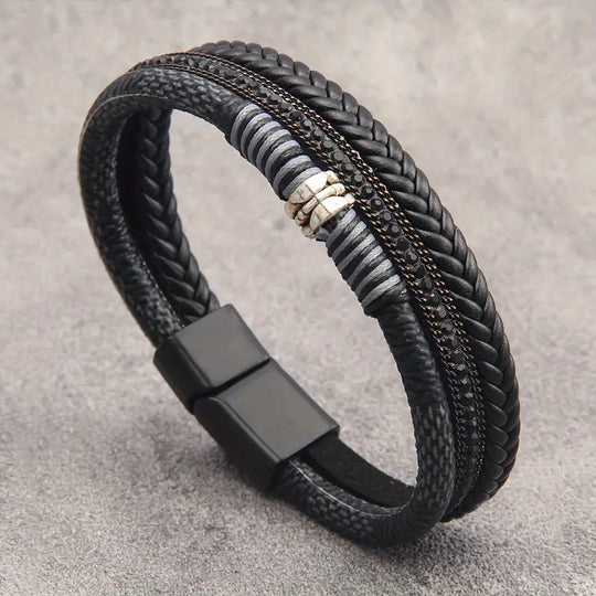 Multi-Layer Braided Leather Magnetic Bracelet