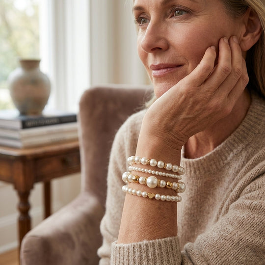 Layered Pearl Gold Accent Bracelet Set