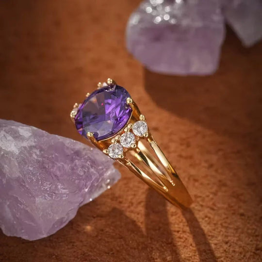 Cushion Cut Amethyst Split Shank Ring