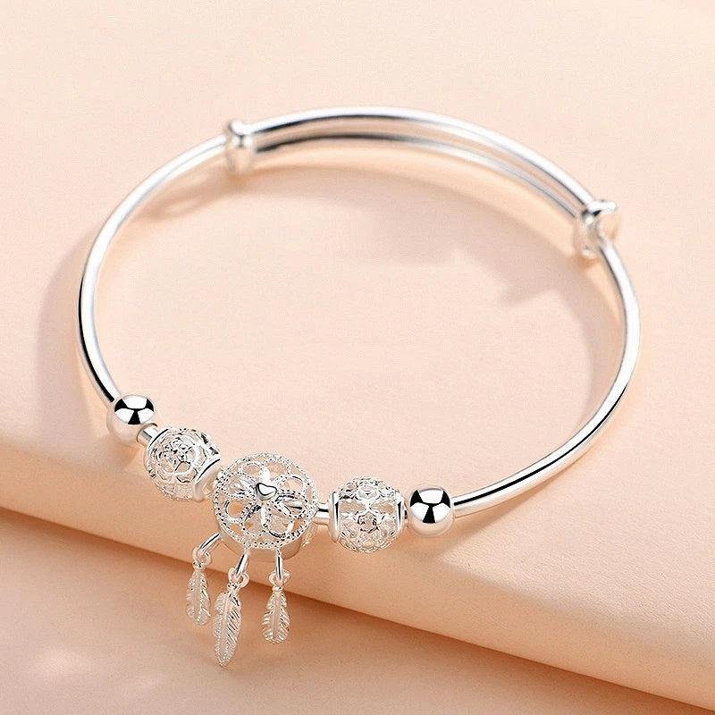 925 Sterling Silver Dreamcatcher Charm Adjustable Bracelet