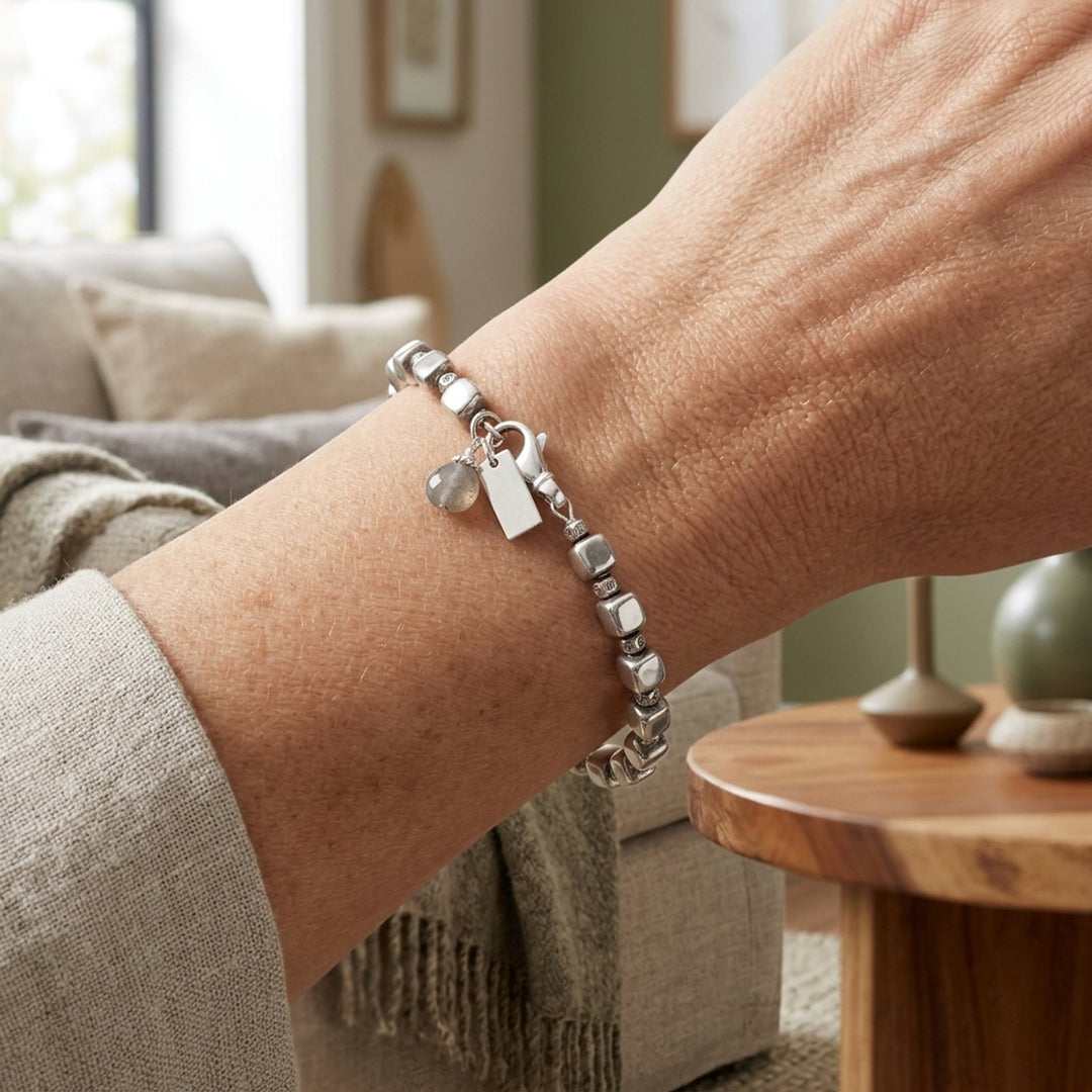 Sterling Silver Cubic Bead Bracelet