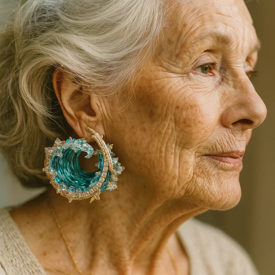 Wave-Inspired Embellished Hoop Earrings