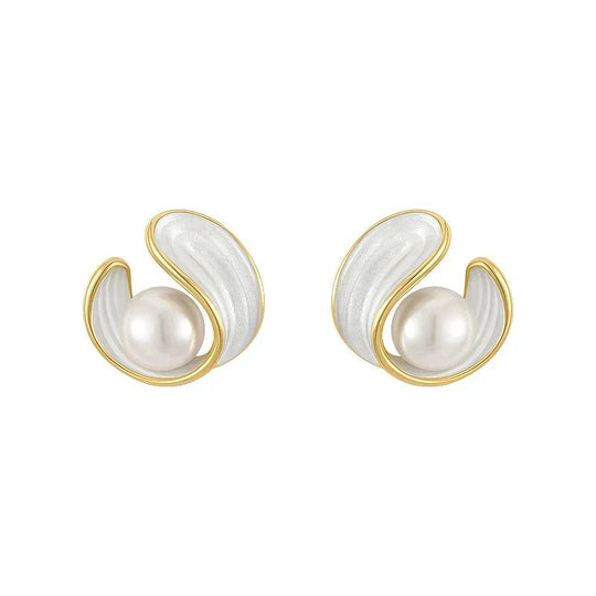 Swirl Design Pearl Stud Earrings
