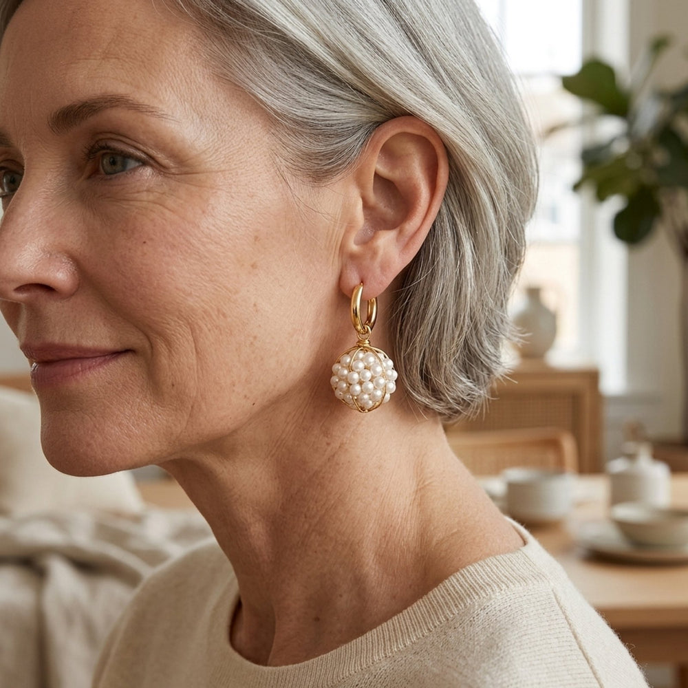Gold-Plated Pearl Cluster Hoop Earrings