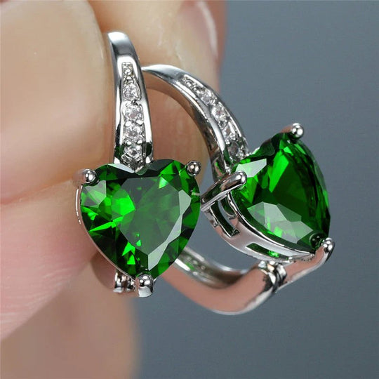 Sterling Silver Heart-Cut Cubic Zirconia Hoop Earrings