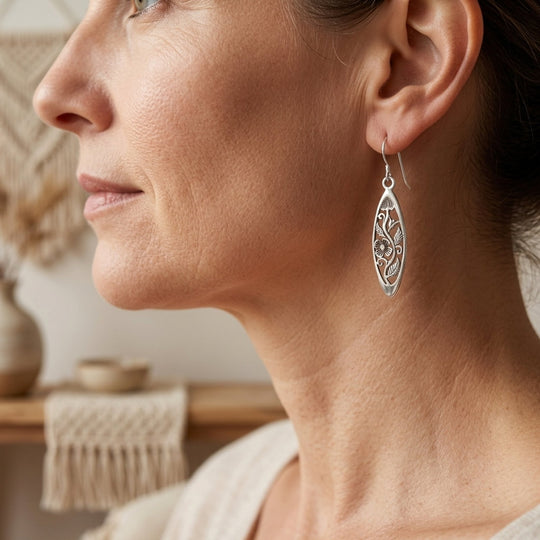 Sterling Silver Cutout Floral Dangle Earrings