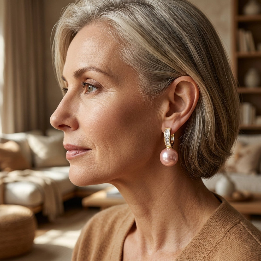 Pearl Drop Hoop Earrings