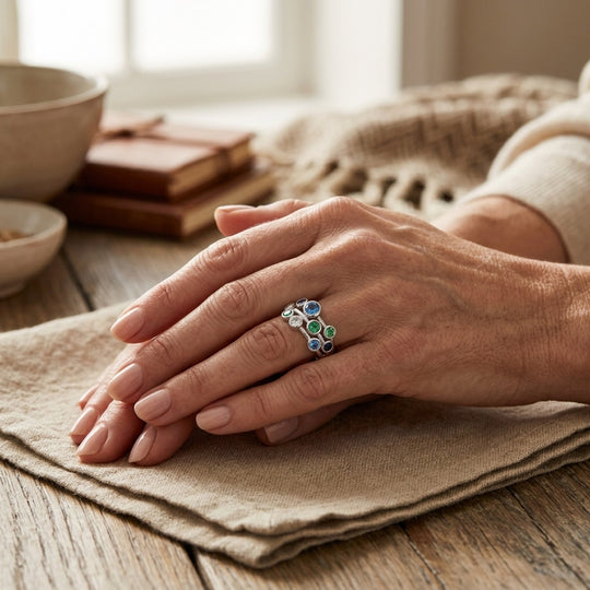 Multi-Stone Bezel-Set Sterling Silver Ring