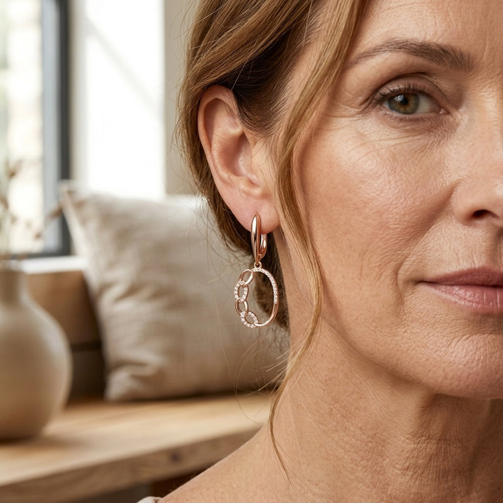 Gold Pavé Chain Link Drop Earrings