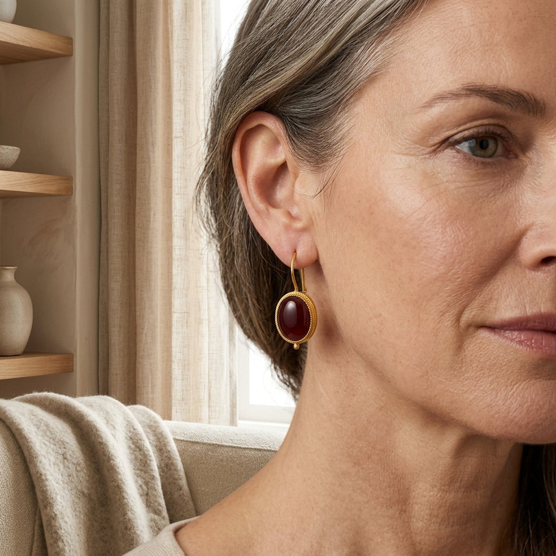 Gold Plated Oval Cabochon Drop Earrings