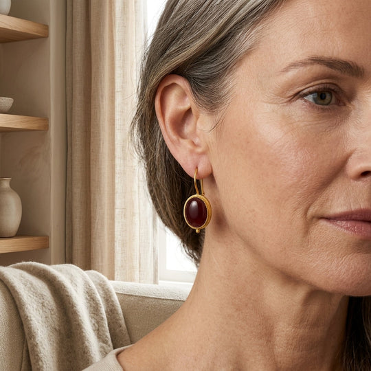 Gold Plated Oval Cabochon Drop Earrings