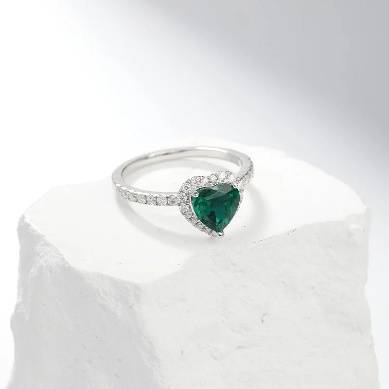 Sterling Silver Heart-Cut Halo Ring
