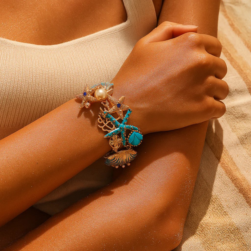 Pearl-Accented Ocean Charm Link Bracelet
