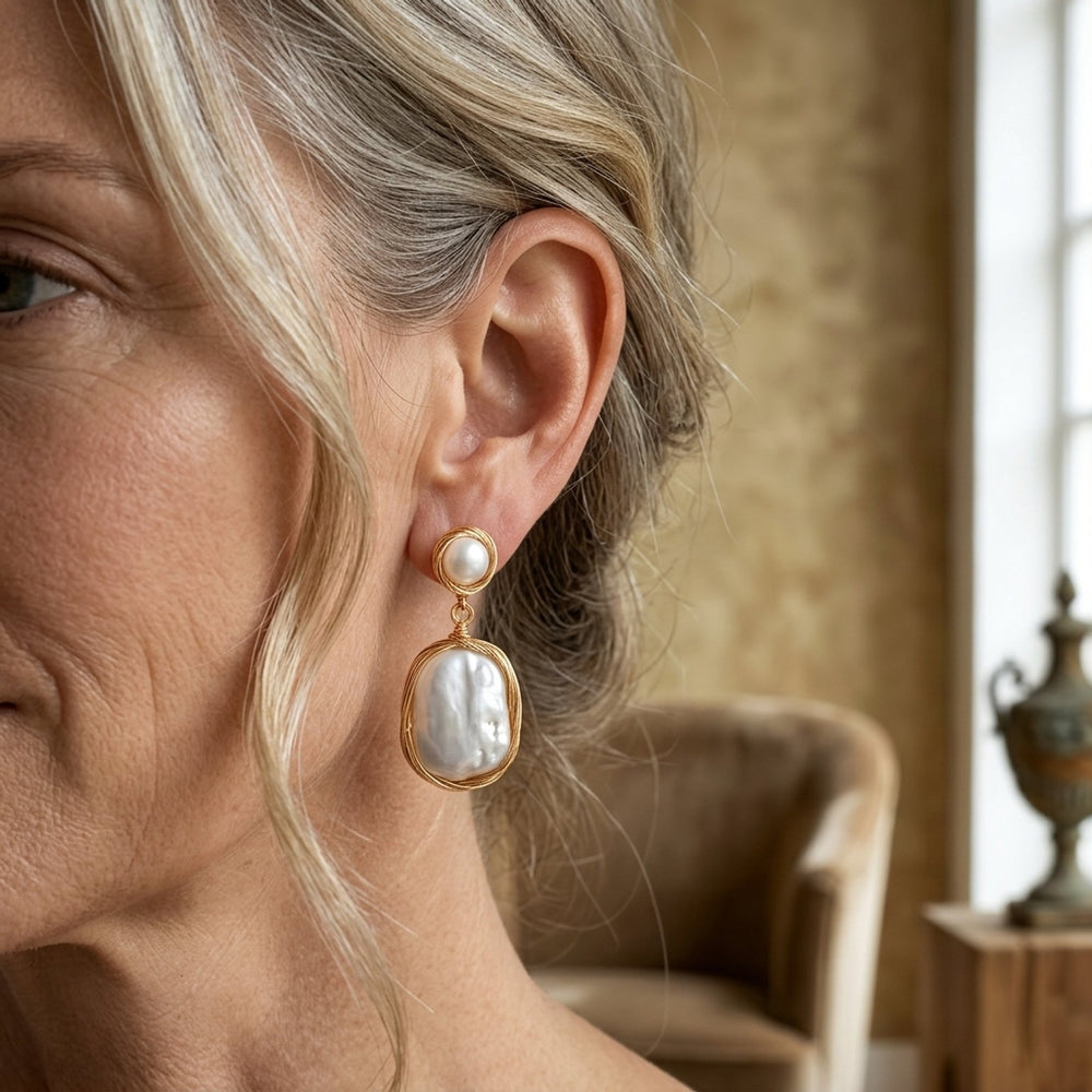 Wire-Wrapped Pearl Drop Earrings