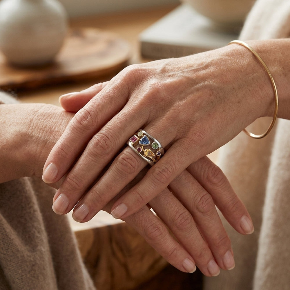 Multi-Stone Geometric Sterling Silver Ring
