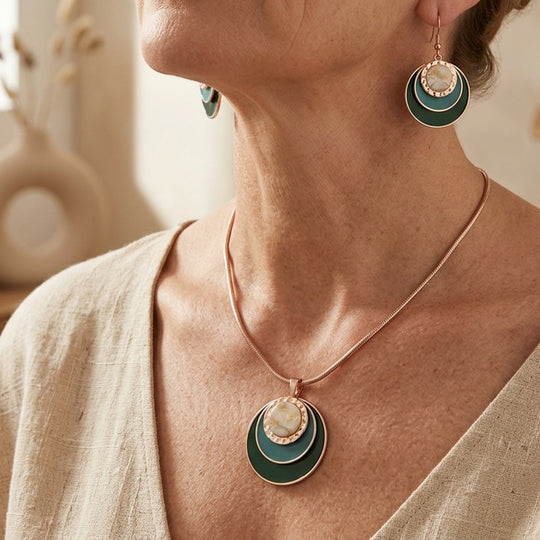 Layered Stone Pendant Necklace &amp; Earring Set