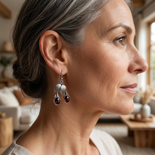 Leaf-Textured Sterling Silver Drop Earrings