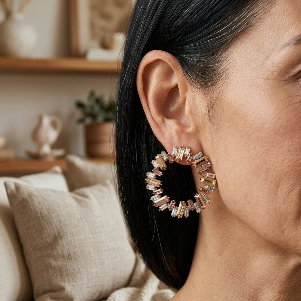 Baguette Circular Stud Earrings