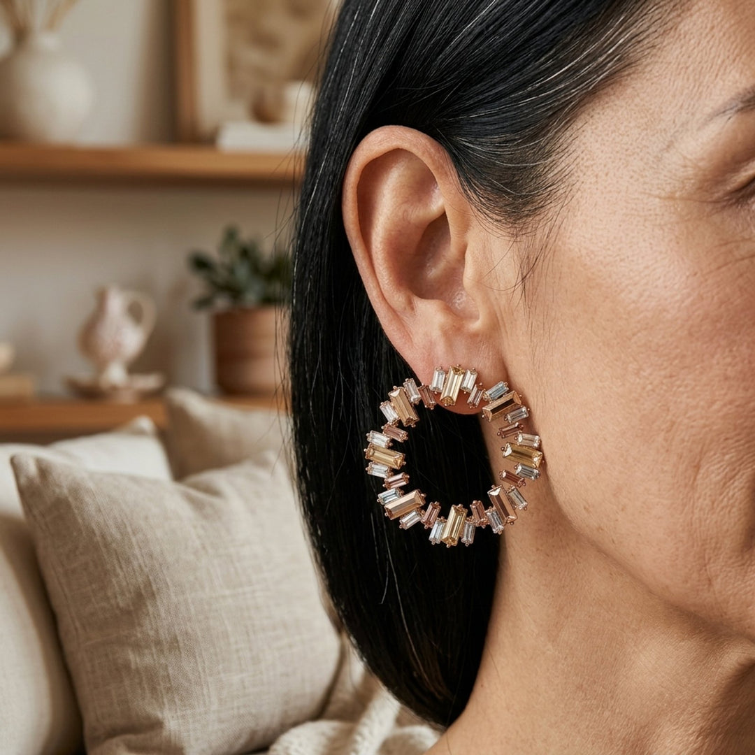 Baguette Circular Stud Earrings