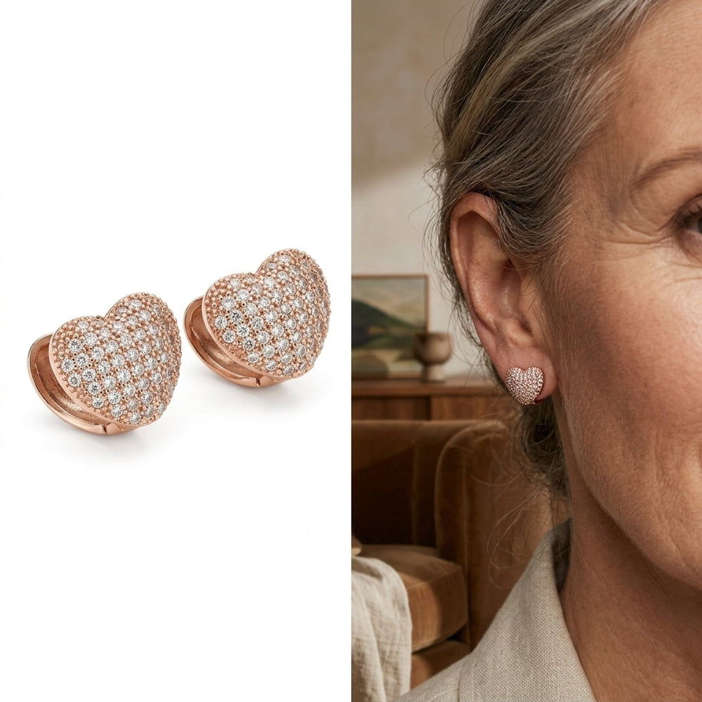 Gold Pavé Heart Stud Earrings