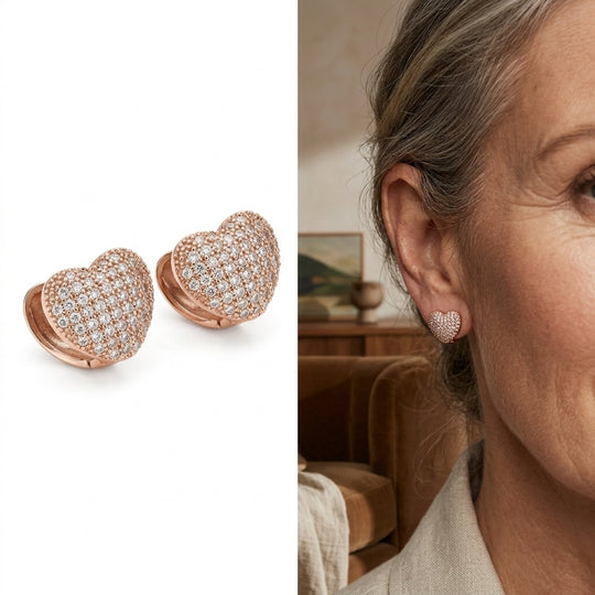 Gold Pavé Heart Stud Earrings